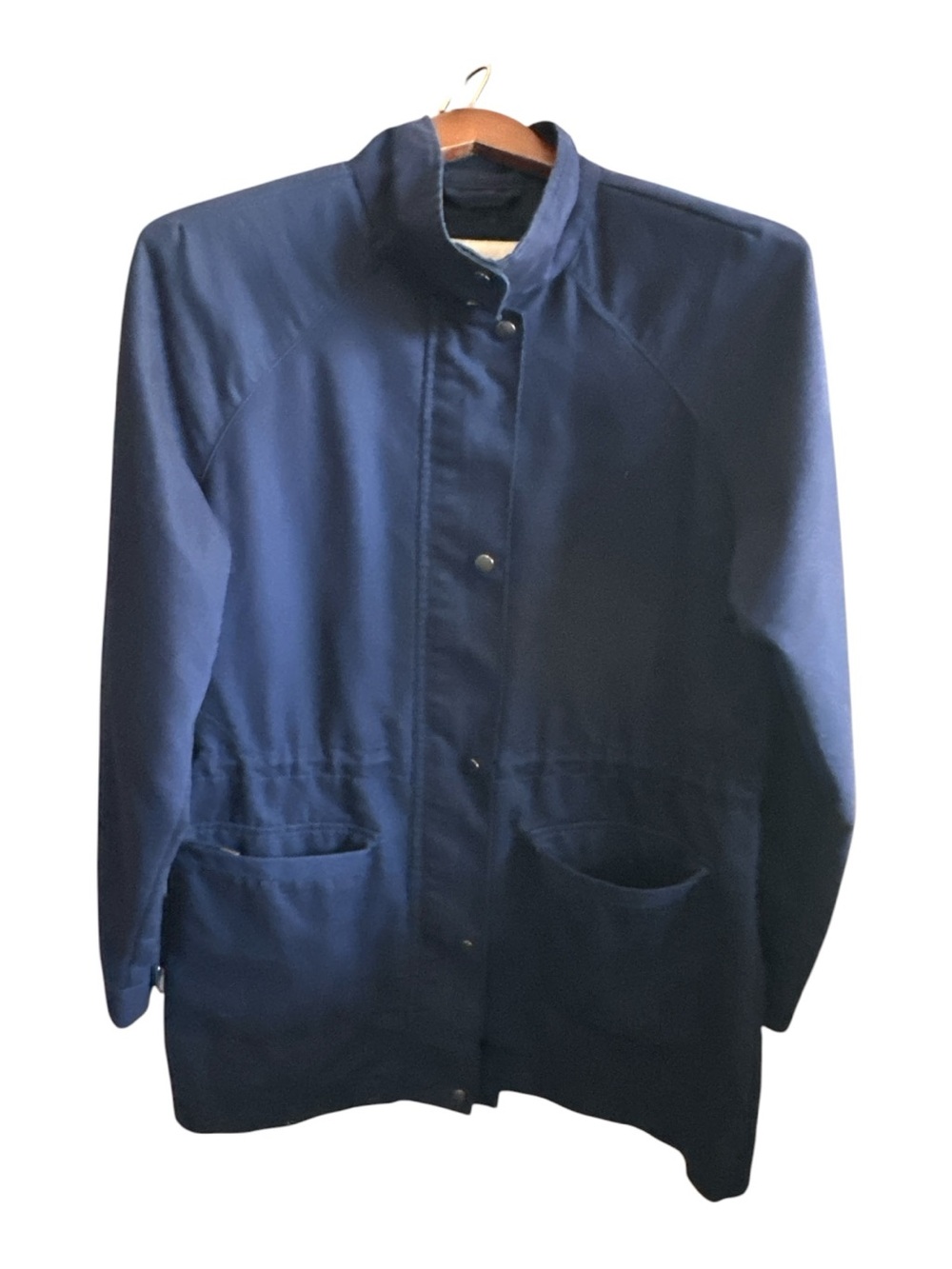 Navy Blue Women's Stand-Collar Jacket Trench Coat Button & Zip Up Casual Winter